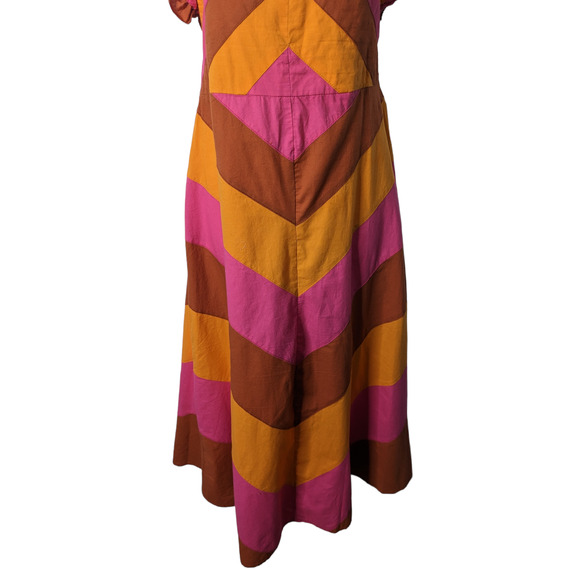 Love the Label Ruffle Strap Colorblock Midi Dress Cotton Pink Orange Medium - Picture 7 of 11